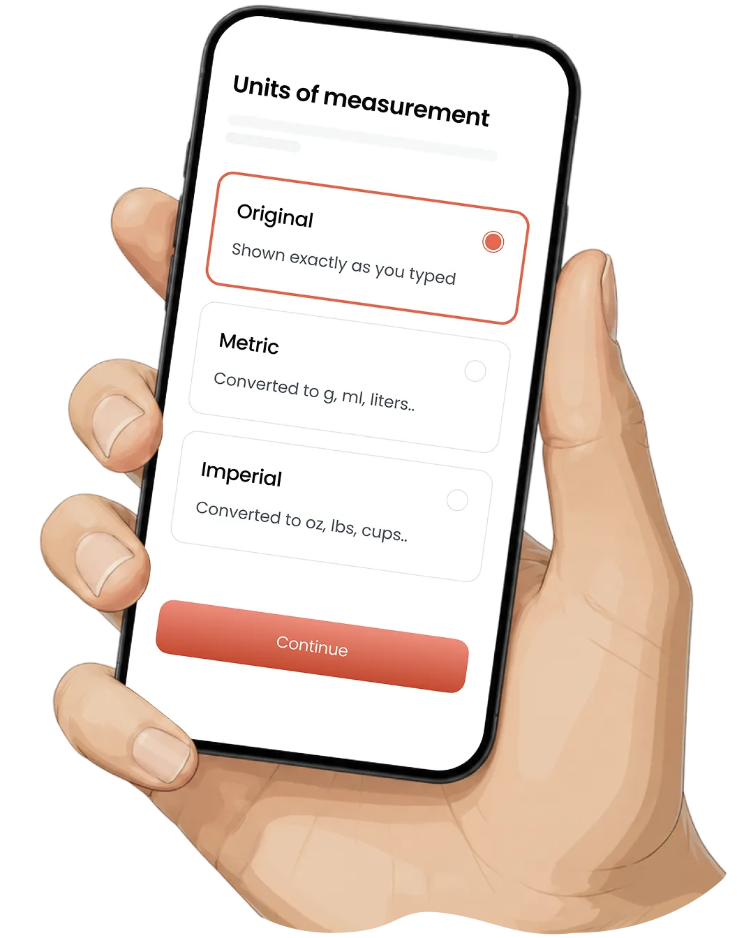 The Paperbag app converting a recipe between metric and imperial units