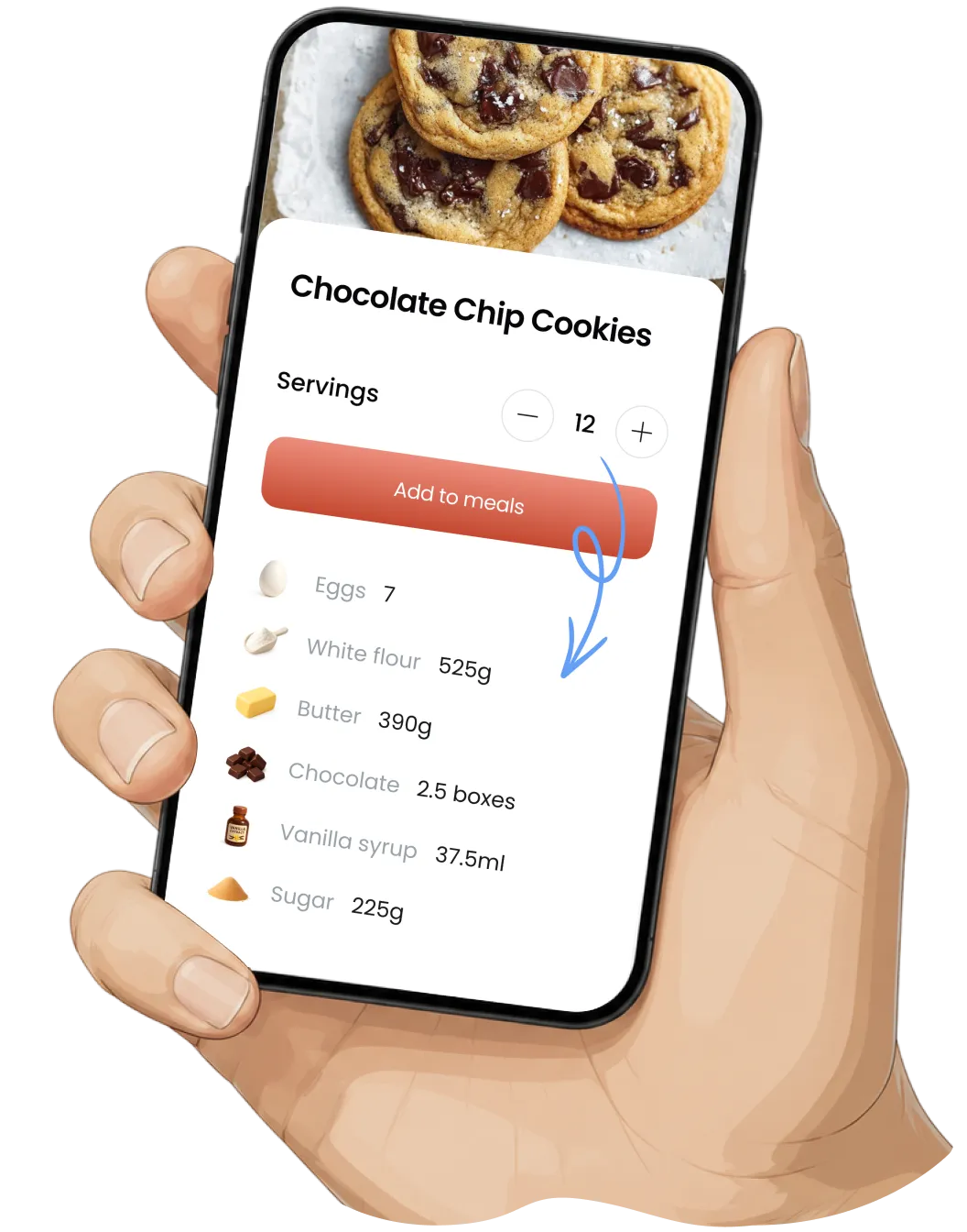 The Paperbag app showing a recipe with adjustable servings