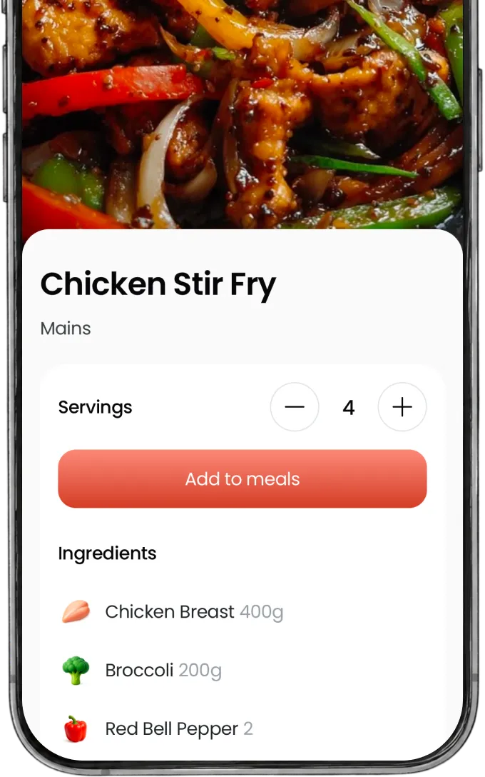 The Paperbag app showing the Chicken Stir Fry recipe screen